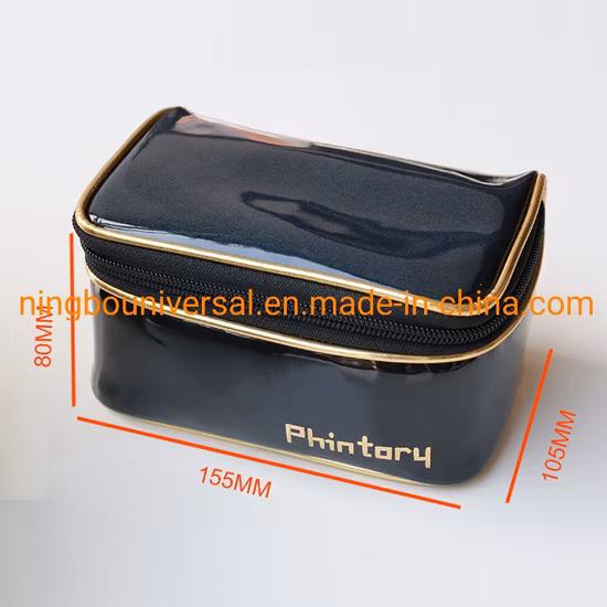Borsa da viaggio per borsa cosmetica da toilette in PU nero lucido di lusso all'ingrosso