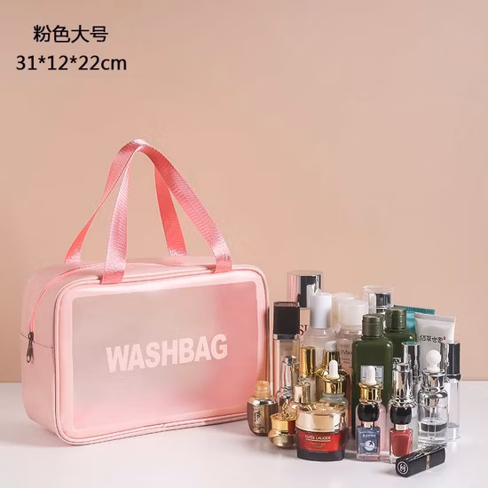 Borsa per il trucco da toilette cosmetica per lavaggio impermeabile in PVC trasparente trasparente portatile da viaggio personalizzato